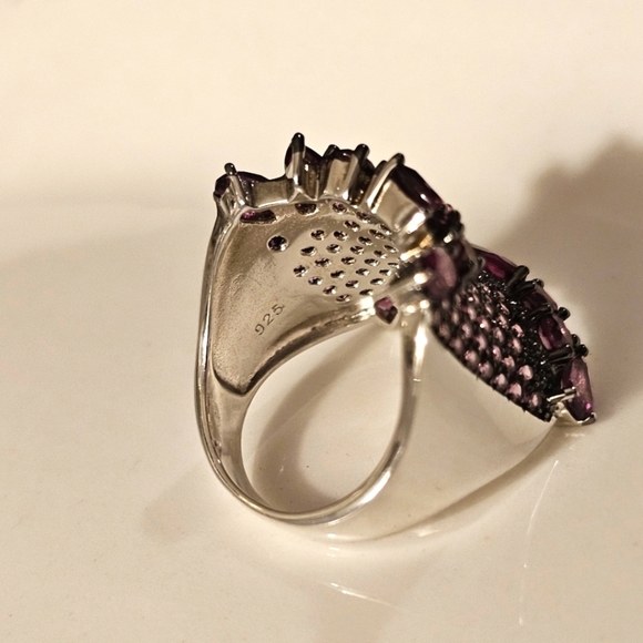 4.66 CTW Raspberry Rhodolite Rhodium Over Sterling Cocktail Ring Size 8 R1P23 - Picture 7 of 12